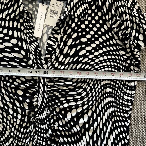 SANCTUARY Daydream Stretch Knit Black Whitev Geo Pattern Ruched Dress 3X NWT - Picture 6 of 6